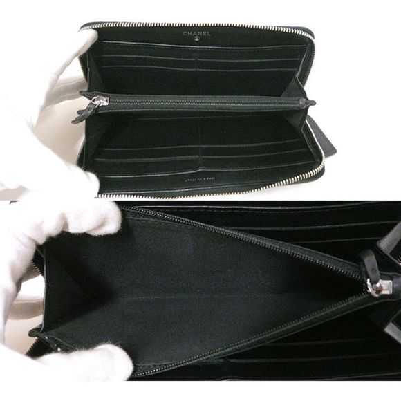 Chanel Lambskin Chevron Round Zipper Long Wallet Coco Mark Leather Black - Picture 4 of 6